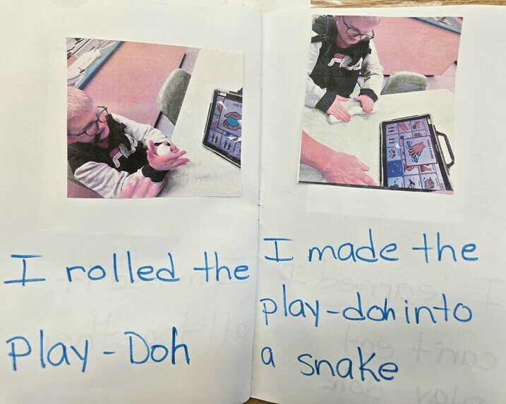 A photo of the book shows the student rolling and making a snake with the play doh. 